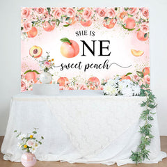 Lofaris Pink Floral She Is One Sweet Peach Birthday Backdrop