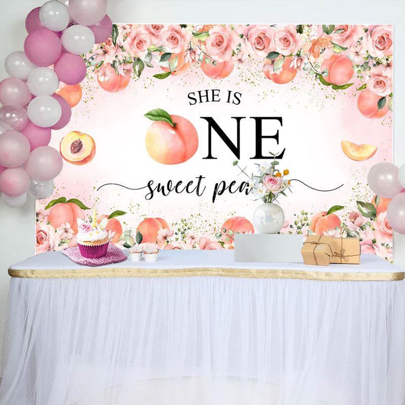 Lofaris Pink Floral She Is One Sweet Peach Birthday Backdrop