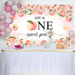Lofaris Pink Floral She Is One Sweet Peach Birthday Backdrop