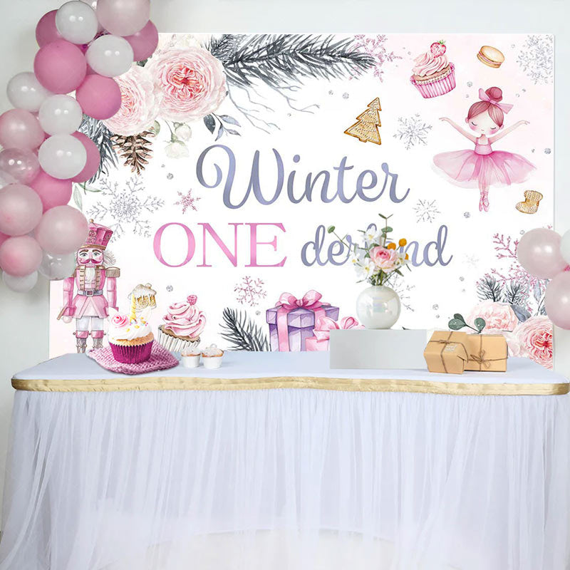 Lofaris Pink Floral Soldier Cake Winter Onederland Backdrop