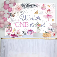 Lofaris Pink Floral Soldier Cake Winter Onederland Backdrop