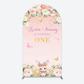 Lofaris Pink Floral Some Bunny Is Turning One Arch Backdrop
