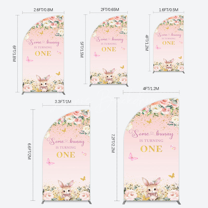 Lofaris Pink Floral Some Bunny Is Turning One Half Moon Arch Backdrop