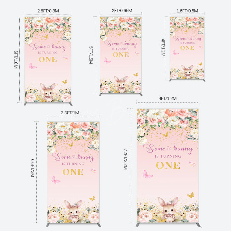 Lofaris Pink Floral Some Bunny Is Turning One Rectangle Backdrop