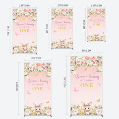 Lofaris Pink Floral Some Bunny Is Turning One Rectangle Backdrop