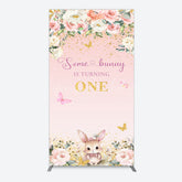 Lofaris Pink Floral Some Bunny Is Turning One Rectangle Backdrop
