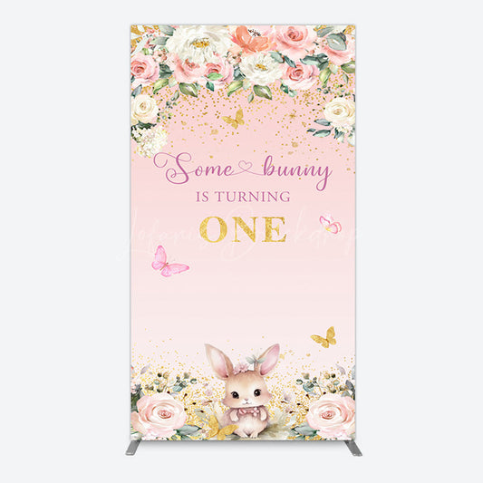 Lofaris Pink Floral Some Bunny Is Turning One Rectangle Backdrop