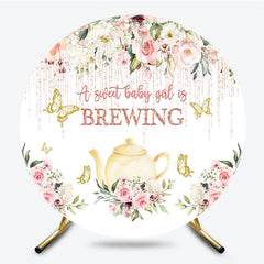 Lofaris Pink Floral Tea Baby Girl Brewing Round Backdrop