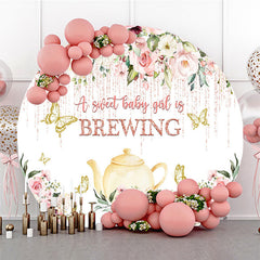 Lofaris Pink Floral Tea Baby Girl Brewing Round Backdrop
