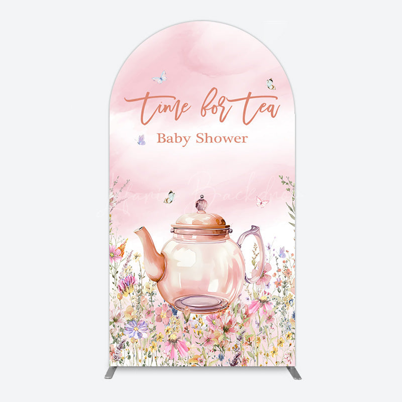 Lofaris Pink Floral Time For Tea Baby Shower Arch Backdrop