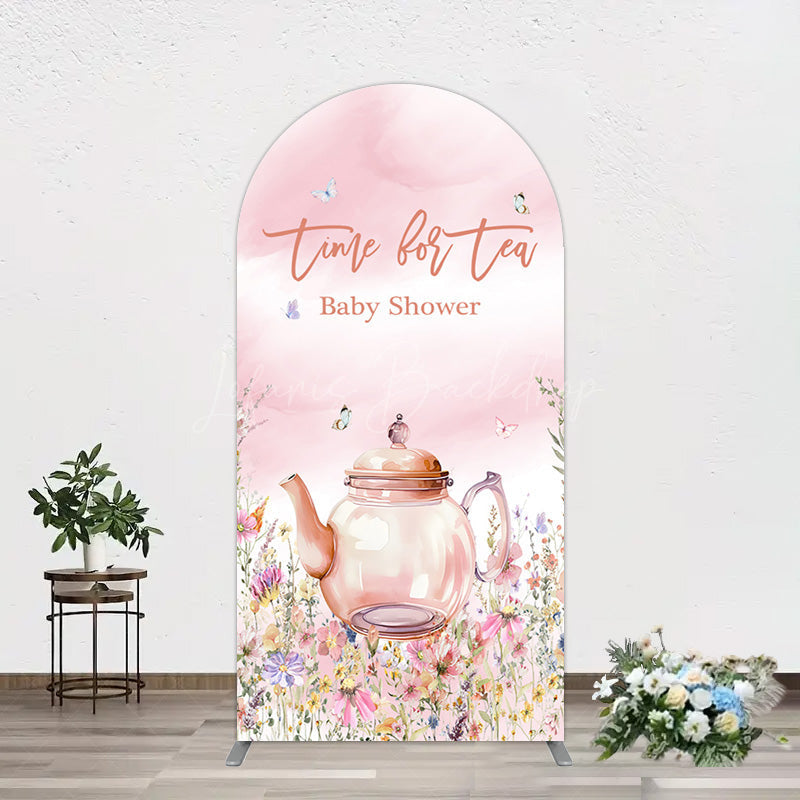 Lofaris Pink Floral Time For Tea Baby Shower Arch Backdrop