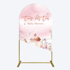 Lofaris Pink Floral Time For Tea Baby Shower Arch Backdrop