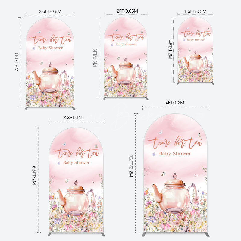 Lofaris Pink Floral Time For Tea Baby Shower Arch Backdrop