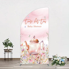 Lofaris Pink Floral Time For Tea Baby Shower Half Moon Arch Backdrop