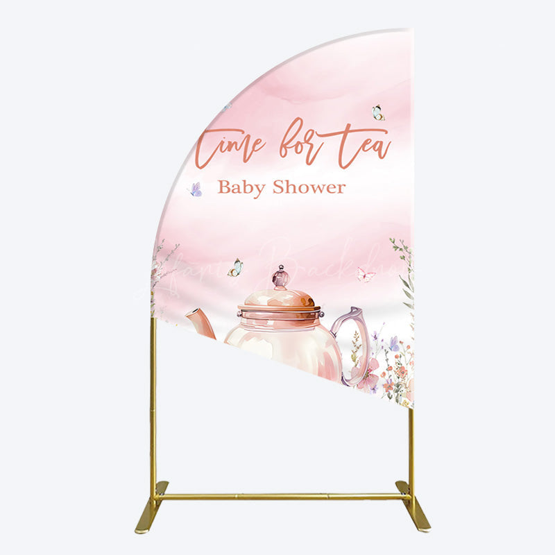 Lofaris Pink Floral Time For Tea Baby Shower Half Moon Arch Backdrop