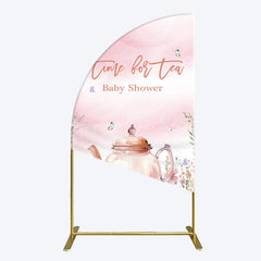 Lofaris Pink Floral Time For Tea Baby Shower Half Moon Arch Backdrop