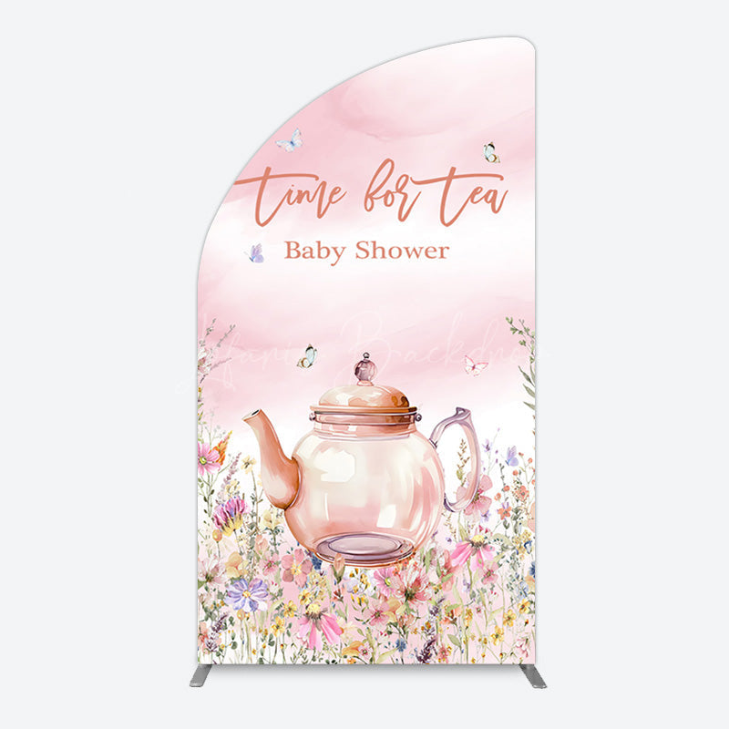 Lofaris Pink Floral Time For Tea Baby Shower Half Moon Arch Backdrop