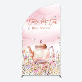 Lofaris Pink Floral Time For Tea Baby Shower Half Moon Arch Backdrop