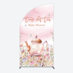 Lofaris Pink Floral Time For Tea Baby Shower Half Moon Arch Backdrop
