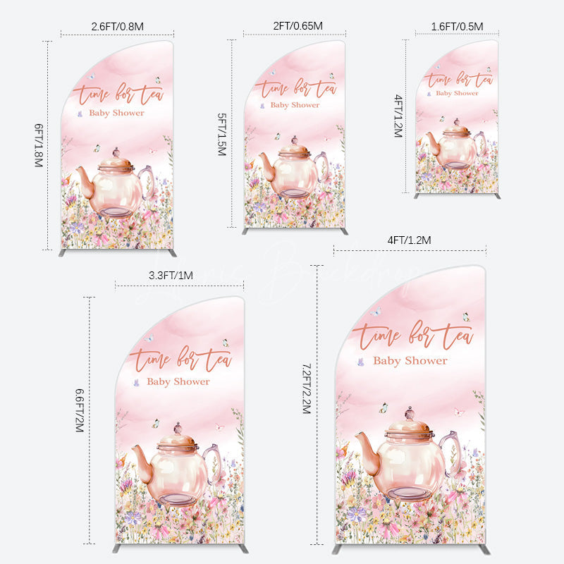 Lofaris Pink Floral Time For Tea Baby Shower Half Moon Arch Backdrop