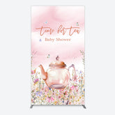 Lofaris Pink Floral Time For Tea Baby Shower Rectangle Backdrop
