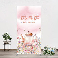 Lofaris Pink Floral Time For Tea Baby Shower Rectangle Backdrop