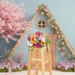 Lofaris Pink Floral Tree Triangular Hut Wedding Backdrop