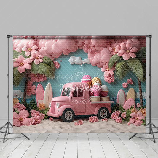 Lofaris Pink Floral Truck Holiday Vibe Summer Backdrop