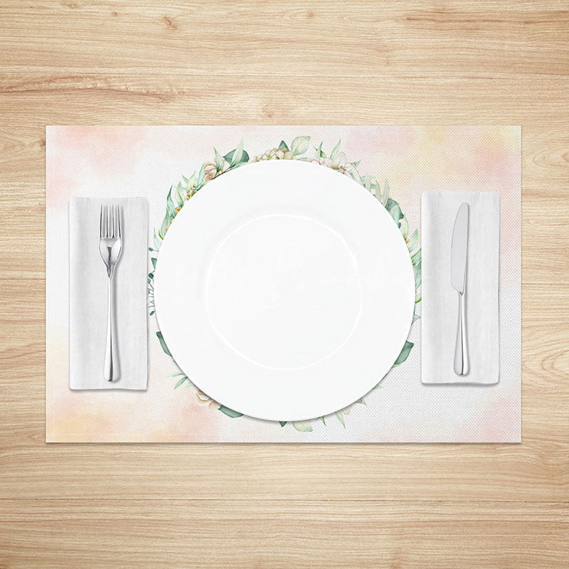Lofaris Pink Floral Wreath Placemats Set of 4 with Greenery for Wedding Bridal Shower and Spring Table Decor