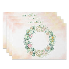 Lofaris Pink Floral Wreath Placemats Set of 4 with Greenery for Wedding Bridal Shower and Spring Table Decor