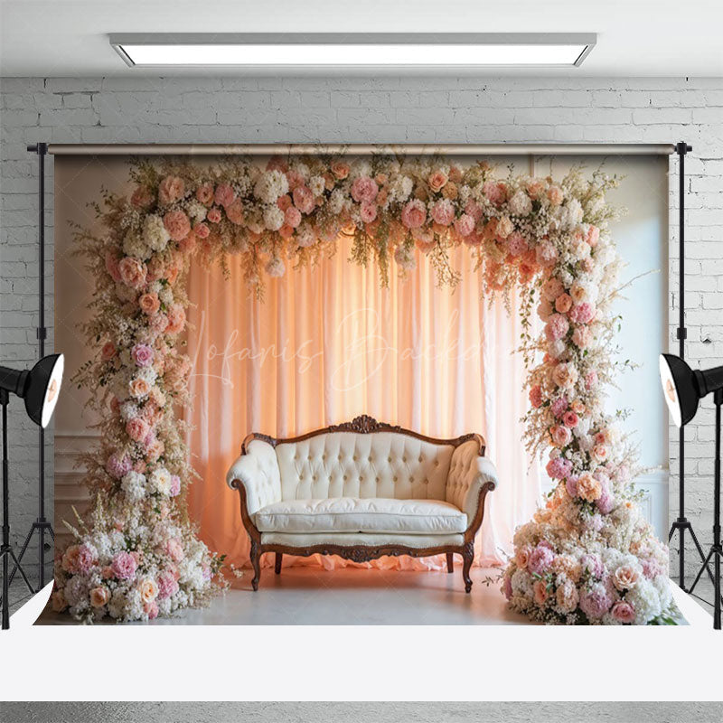 Lofaris Pink Flower Arch Sweet Wedding Photography Backdrop