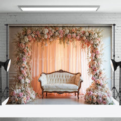 Lofaris Pink Flower Arch Sweet Wedding Photography Backdrop