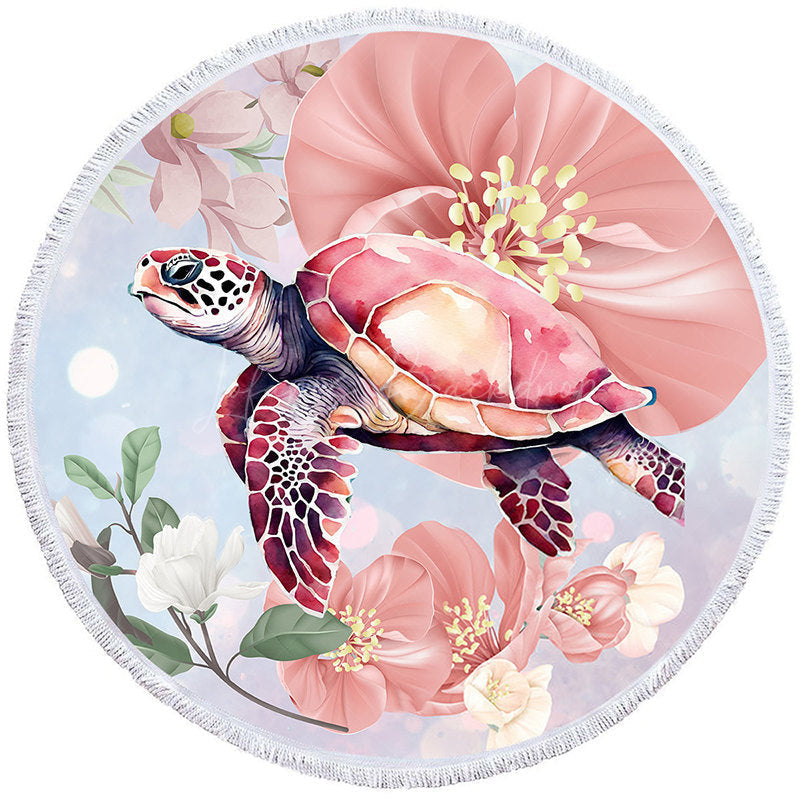 Lofaris Pink Flower Returnee Minimalist Round Beach Towel