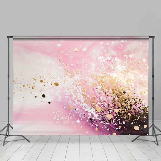 Lofaris Pink Fluid Art and Gold Dust Backdrop Abstract Watercolor Photography Background Modern Party Decor