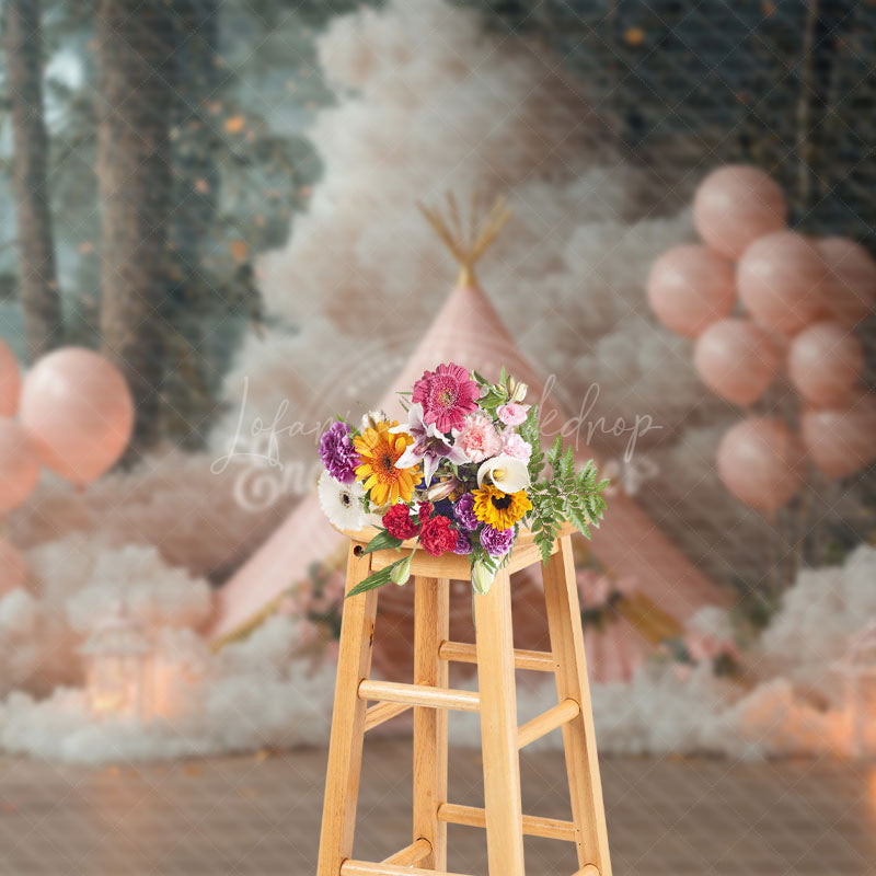 Lofaris Pink Forest Tent Birthday Cake Smash Photo Backdrop