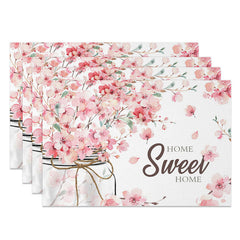 Lofaris Pink Fresh Floral Home Sweet Set of 4 Placemats