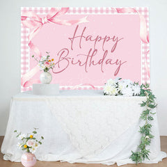 Lofaris Pink Gift Bow Tie Plaid Backdrop For Birthday Party