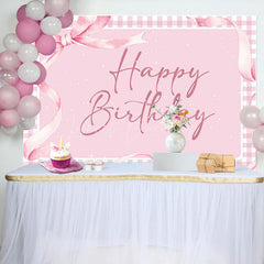 Lofaris Pink Gift Bow Tie Plaid Backdrop For Birthday Party