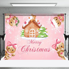Lofaris Pink Gingerbread House Merry Christmas Backdrop