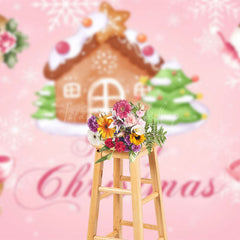 Lofaris Pink Gingerbread House Merry Christmas Backdrop