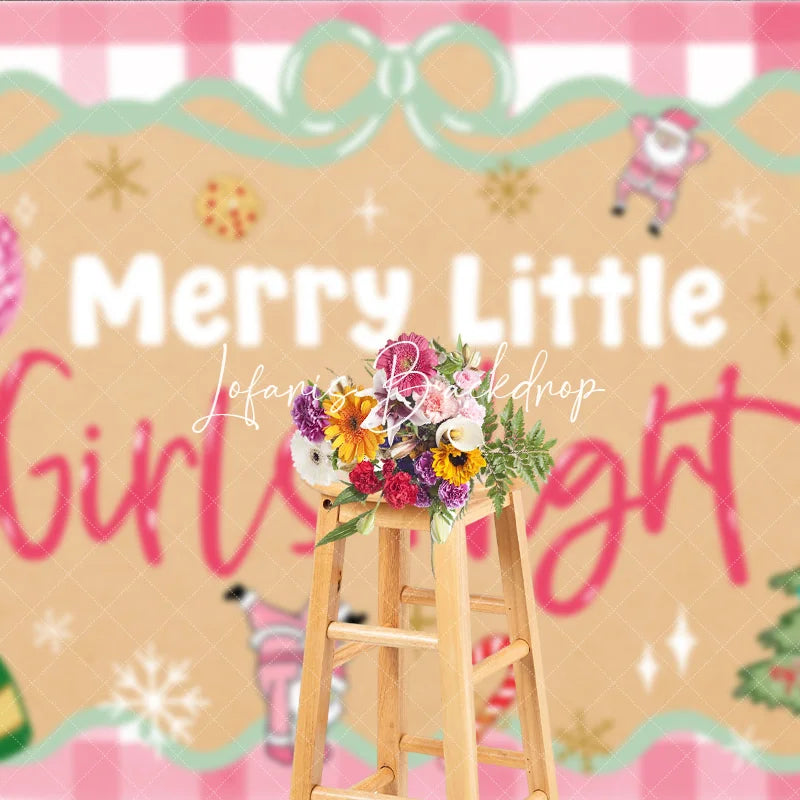 Lofaris Pink Gingham Merry Little Girls Night Holiday Backdrop Festive Disco Ball and Santa Christmas Tree Party Decor.