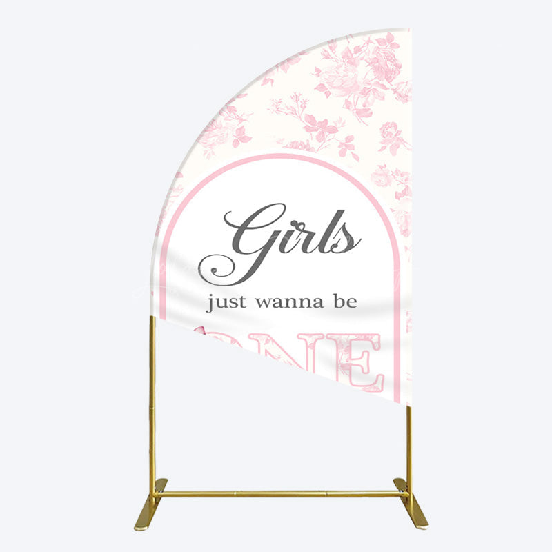 Lofaris Pink Girls Just Wanna Be One Birthday Half Moon Arch Backdrop