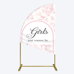 Lofaris Pink Girls Just Wanna Be One Birthday Half Moon Arch Backdrop