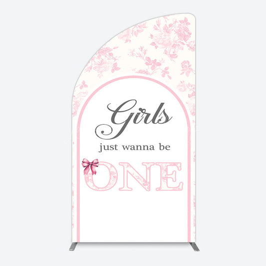 Lofaris Pink Girls Just Wanna Be One Birthday Half Moon Arch Backdrop