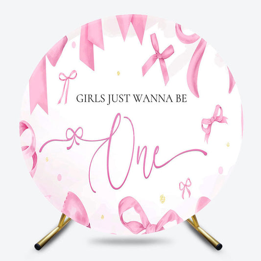 Lofaris Pink Girls Just Wanna Be One Round Birthday Backdrop