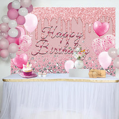 Lofaris Pink Glitter Balloon Diamond Happy Birthday Backdrop