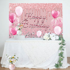 Lofaris Pink Glitter Balloon Diamond Happy Birthday Backdrop