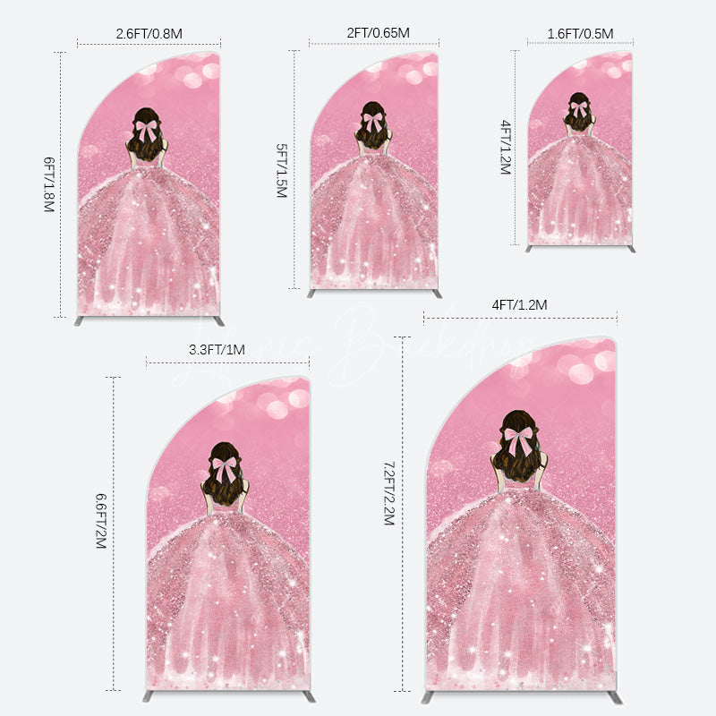 Lofaris Pink Glitter Bokeh Princess Birthday Half Moon Arch Backdrop