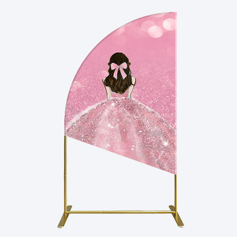 Lofaris Pink Glitter Bokeh Princess Birthday Half Moon Arch Backdrop