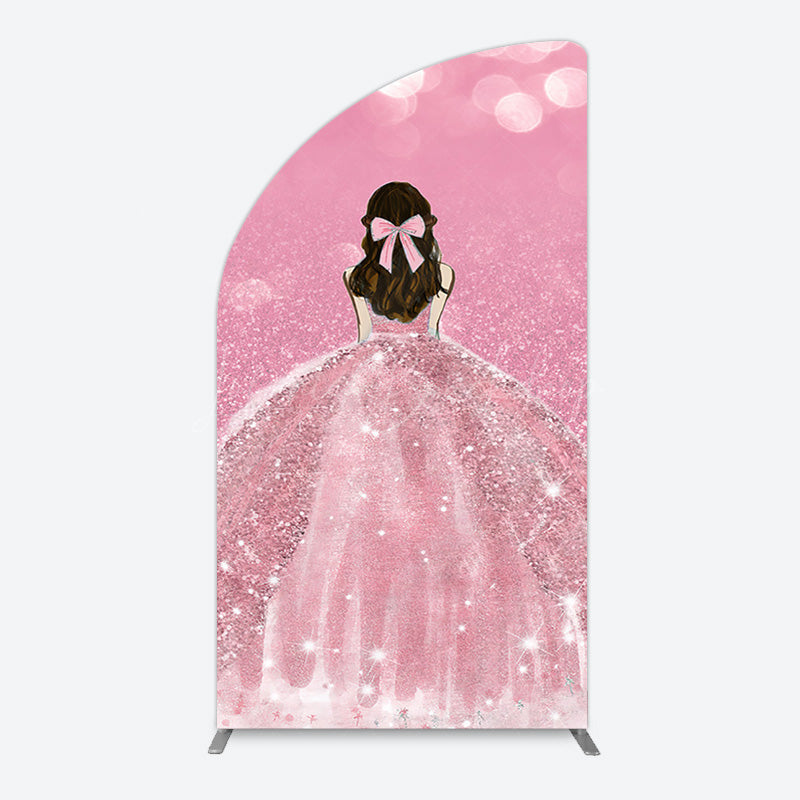 Lofaris Pink Glitter Bokeh Princess Birthday Half Moon Arch Backdrop